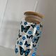 Glazen drinkbeker vlinder (blauw)