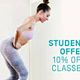 Student Discount classes. 
Booking required by telephone 07842430426 only
Students can avail of 10% off the cost of either 
Aerial Pilates or mat based Pilates classes.