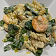 Lemony Pasta with Creamed Leeks, Shrimp, & Spinach